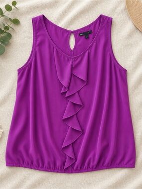 GAP Purple Ruffle Tank Top Women Large Sleeveless Blouse Flowy